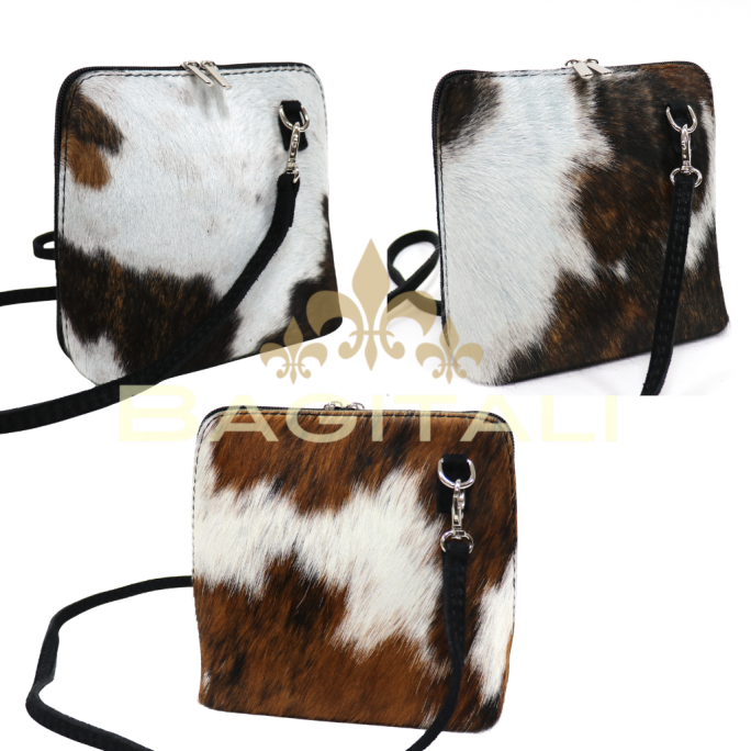 V155A Faux Animal Fur, Genuine Suede Small Crossbody Bag