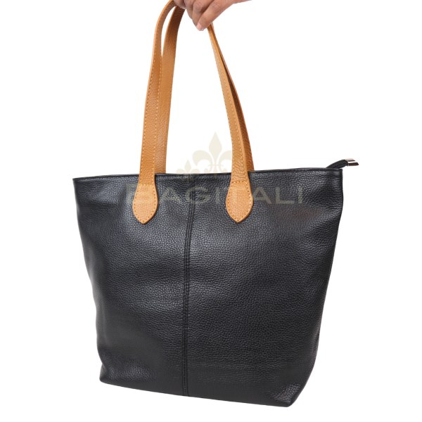 F294 Genuine Leather Tote Shoulder Bag with Tan Handle