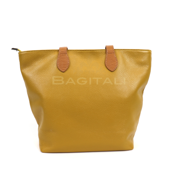 F294 Genuine Leather Tote Shoulder Bag with Tan Handle