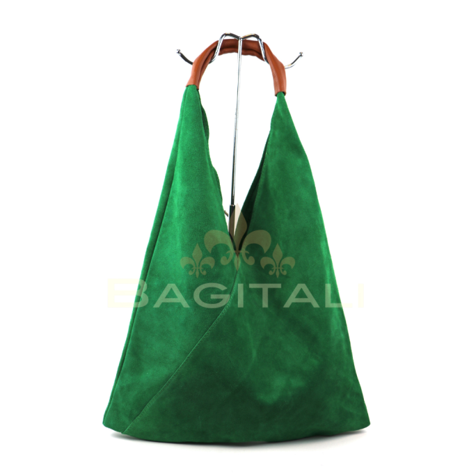 M589S Large Suede Hobo Bag with Leather Tan Handle