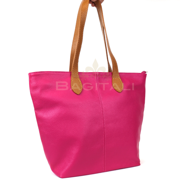 F294 Genuine Leather Tote Shoulder Bag with Tan Handle