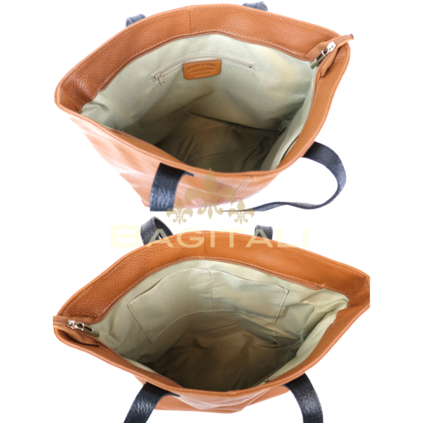 F294 Genuine Leather Tote Shoulder Bag with Tan Handle