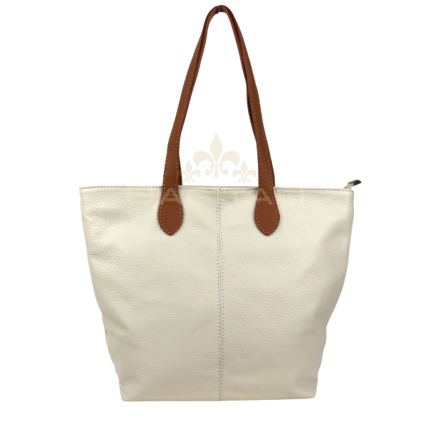 F294 Genuine Leather Tote Shoulder Bag with Tan Handle