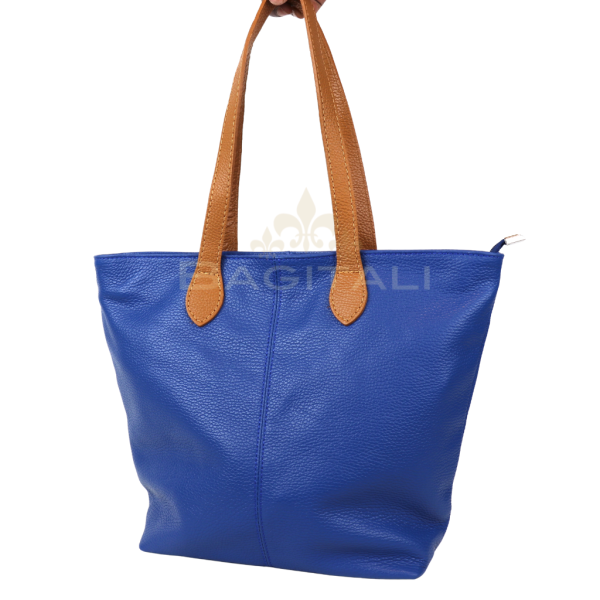 F294 Genuine Leather Tote Shoulder Bag with Tan Handle