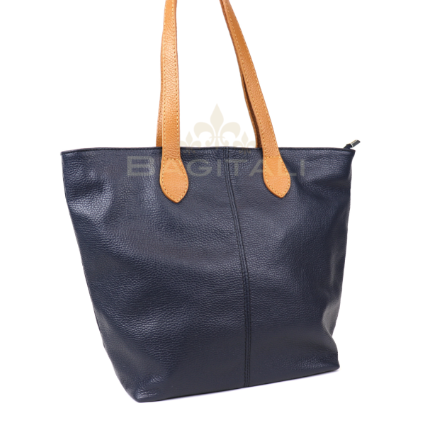 F294 Genuine Leather Tote Shoulder Bag with Tan Handle