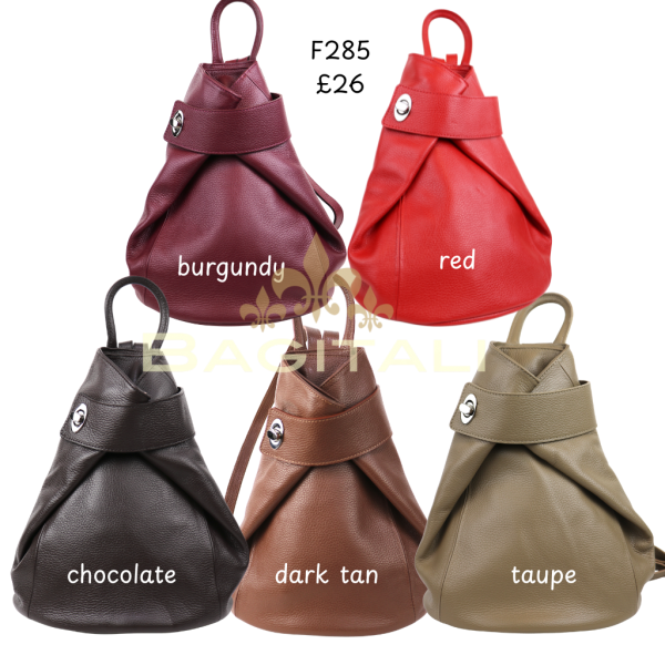 F285 Genuine Leather Stylish Backpack with front Buckle