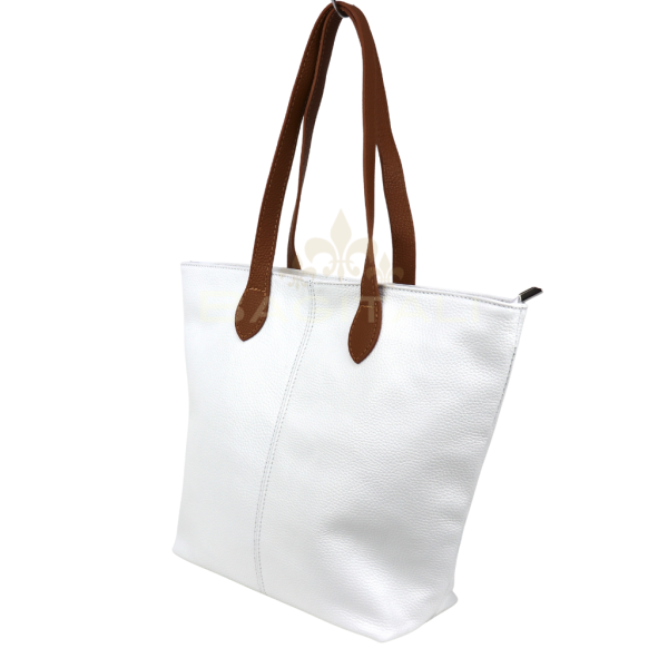 F294 Genuine Leather Tote Shoulder Bag with Tan Handle