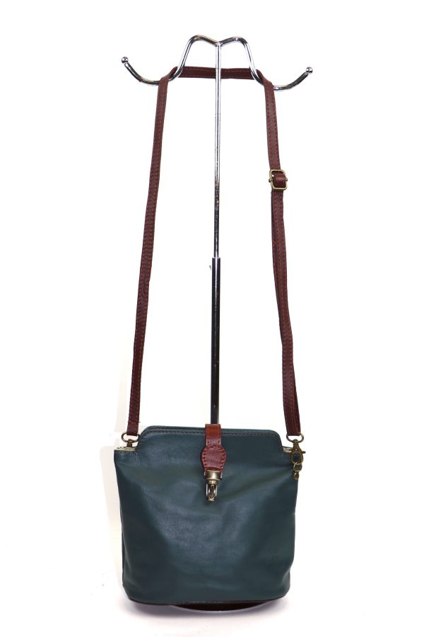 V121 Genuine Leather Crossbody Bag with front Buckle Closure