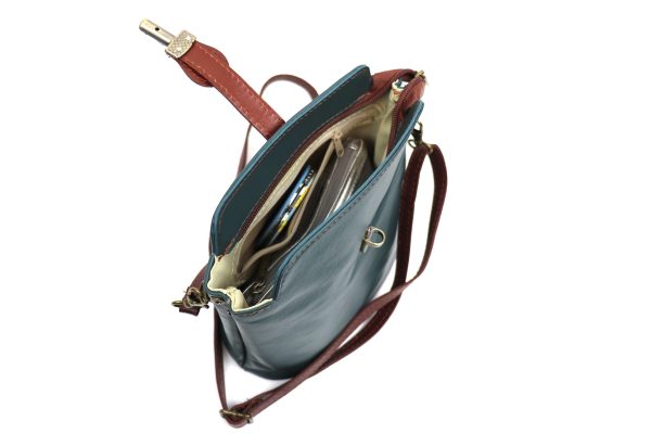 V121 Genuine Leather Crossbody Bag with front Buckle Closure