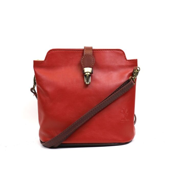 V121 Genuine Leather Crossbody Bag with front Buckle Closure