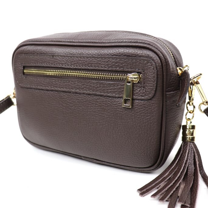 V312 Leather Crossbody Box Bag with Front Zipper