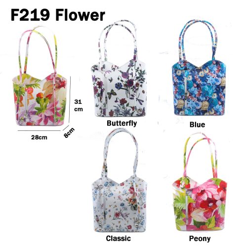 F219 flower2 Convertible Floral Leather Bag F219