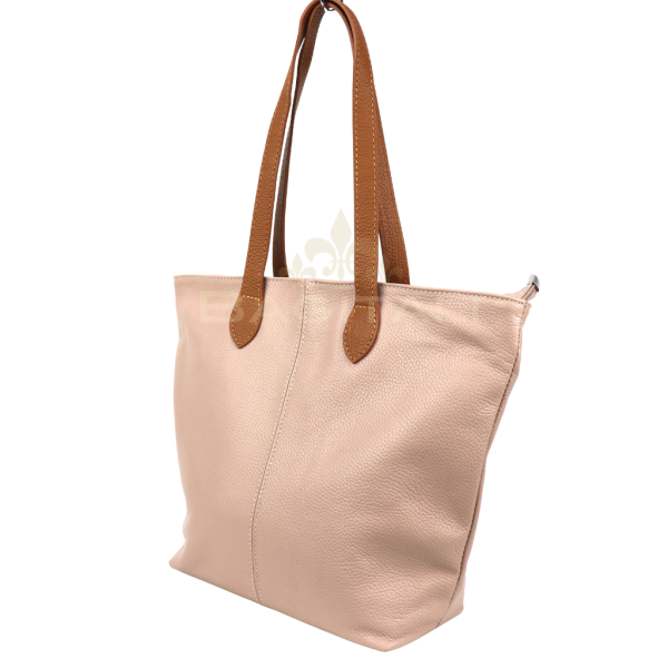 F294 Genuine Leather Tote Shoulder Bag with Tan Handle