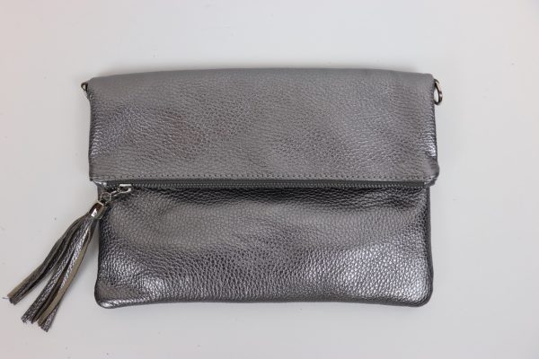 V176 Metallic Leather Fold over Clutch Bag