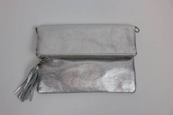 V176 Metallic Leather Fold over Clutch Bag