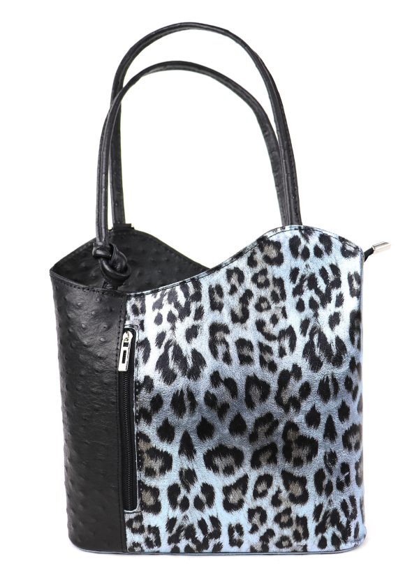 F219O Black/Leopard Print Ostrich Shoulder/Backpack
