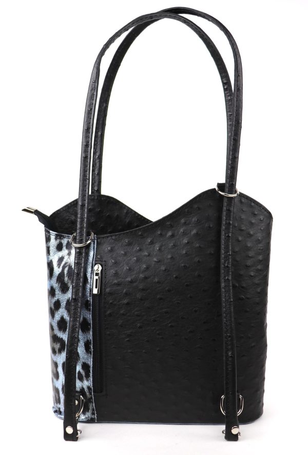 F219O Black/Leopard Print Ostrich Shoulder/Backpack