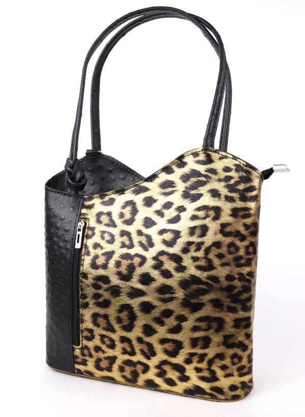 F219O Black/Leopard Print Ostrich Shoulder/Backpack