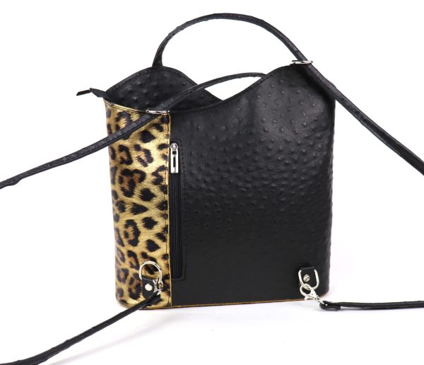 F219O Black/Leopard Print Ostrich Shoulder/Backpack