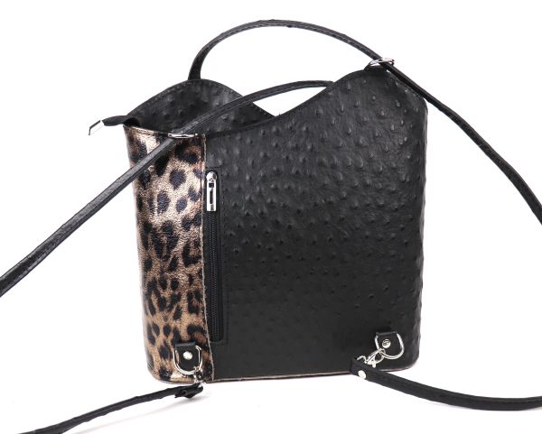 F219O Black/Leopard Print Ostrich Shoulder/Backpack