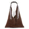 M567 Suede Hobo Bag with Braided Leather Strap