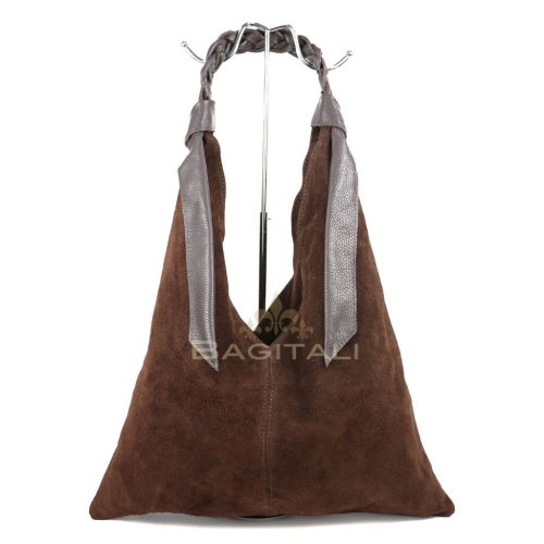 18 M567 Suede Hobo Bag with Braided Leather Strap