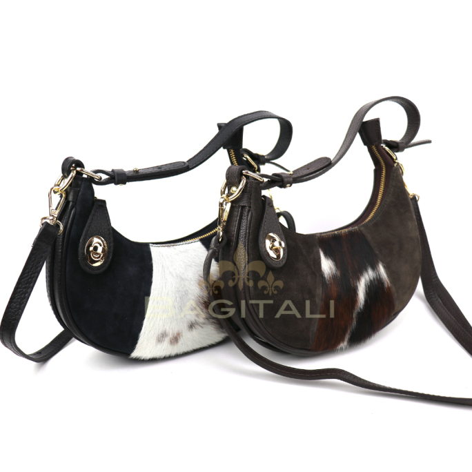 V346A Small Half Moon Suede/Leather Shoulder/Crossbody Bag